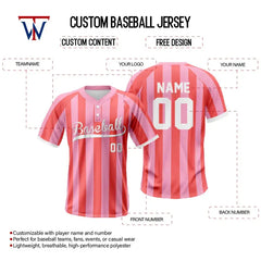 Custom Pink-Rose Stripe Two-Button Baseball Jersey