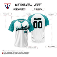 Custom Teal-White Split Two-Button Baseball Jersey
