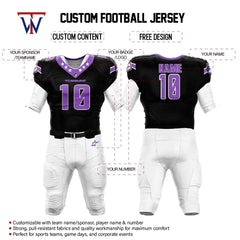 Custom Purple-Black American Football Jersey & White Integrated Pants