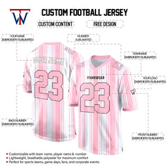 Custom White-Pink Stripes Authentic Football Jersey