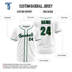 Custom White Green Button Down Classic Baseball Jersey