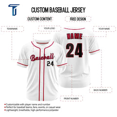 Custom White-Red Button Down Baseball Jersey
