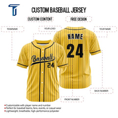 Custom Yellow Blue Pinestripe Button Down Baseball Jersey