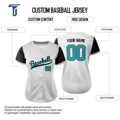 Custom Grey Black Split Button Down Baseball Jersey for Women
