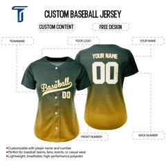 Custom Green Yellow Gradient Button Down Baseball Jersey for Women
