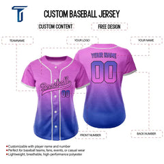 Custom Pink Blue Gradient Button Down Baseball Jersey for Women