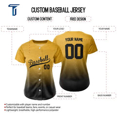 Custom Orange Black Gradient Button Down Baseball Jersey for Women