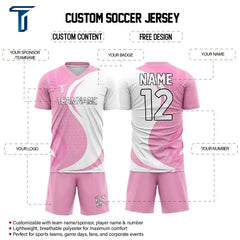 Custom Pink White Wave Team Soccer Jersey Uniform Set