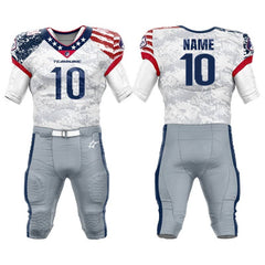 Custom Camo National Flag American Football Jersey & Grey Integrated Pants