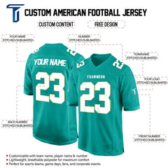 Custom Teal-White Authentic Football Jersey