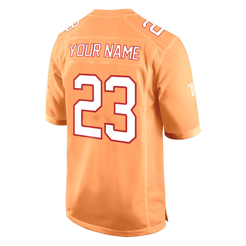 Custom Orange White-Red Authentic Football Jersey 3D back view