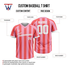 Custom Pink-Rose Stripe Throwback Baseball Jersey