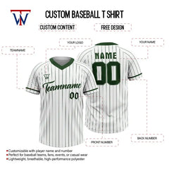 Custom White-Green Pinestripe Throwback Baseball Jersey