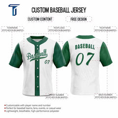 Colorblock Green Custom Classic Full Button Baseball Jersey