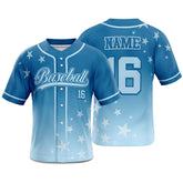 Stars Blue Custom Full Button Baseball Jersey