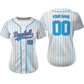 Manganese Blue Pinstripe Custom Full Button Baseball Jersey for Women