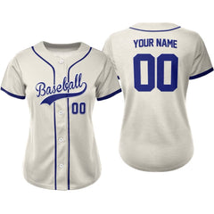 Cream Custom Classic Full Button Baseball Jersey for Women
