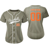 Khaki Pinstripe Custom Classic Full Button Baseball Jersey for Women
