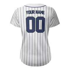 French Navy Pinstripe Custom Full Button Baseball Jersey for Women