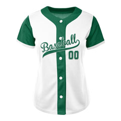 Colorblock White-Green Custom Full Button Baseball Jersey for Women