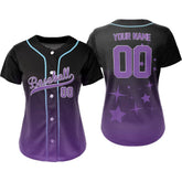 Dark-Purple Stars Custom Full Button Baseball Jersey for Women