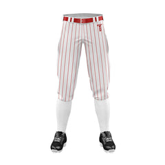 Custom White Red Pinestripe Stretch Practice Knickers Baseball Pants