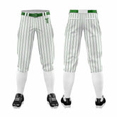 Custom White Green Pinestripe Stretch Practice Knickers Baseball Pants