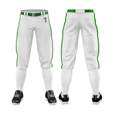 Custom White Green Side-Stripe Stretch Practice Knickers Baseball Pants