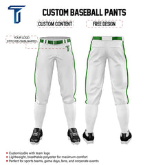 Custom White Green Side-Stripe Stretch Practice Knickers Baseball Pants
