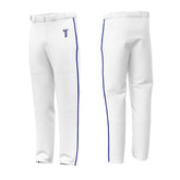 Custom White Blue Side-Stripe Stretch Practice Loose-Fit Baseball Pants