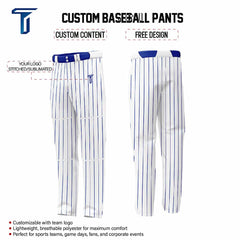 Custom White Blue Pinestripe Stretch Practice Loose-fit Baseball Pants