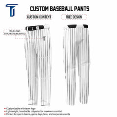 Custom White Black Pinestripe Stretch Practice Loose-fit Baseball Pants
