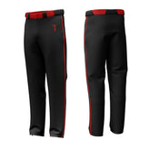 Custom Black Red Side-Stripe Stretch Practice Loose-fit Baseball Pants - T teamwear