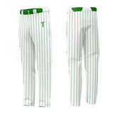 Custom White Green Pinestripe Stretch Practice Loose-fit Baseball Pants