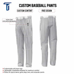 Custom Grey Black Pinestripe Stretch Practice Loose-fit Baseball Pants