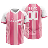 Custom Pink-Rose Stripe V-Neck Baseball Jersey