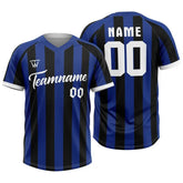 Custom Navy Blue-Black Stripe Throwback Baseball Jersey