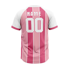 Custom Pink-Rose Stripe V-Neck Baseball Jersey