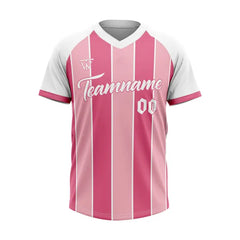 Custom Pink-Rose Stripe V-Neck Baseball Jersey
