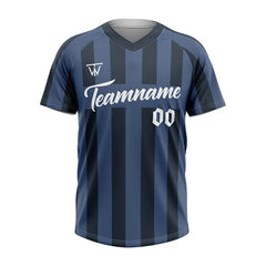 Custom Grey Blue-Black Stripe Throwback Baseball Jersey