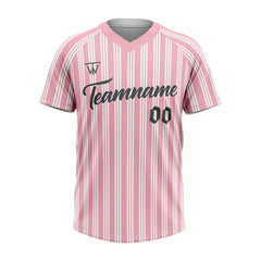 Custom White-Pink Stripe Throwback Baseball Jersey