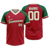 Custom Red Green Colorblock Authentic V Neck Throwback Baseball Jersey