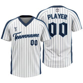 Custom White Black Pinstripes Authentic V Neck Throwback Baseball Jersey