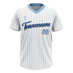 Custom White Blue Pinstripes Authentic V Neck Throwback Baseball Jersey