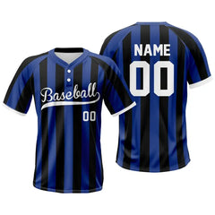 Custom Blue-Black Stripe Two-Button Baseball Jersey