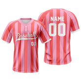 Custom Pink-Rose Stripe Two-Button Baseball Jersey