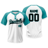 Custom Teal-White Split Two-Button Baseball Jersey