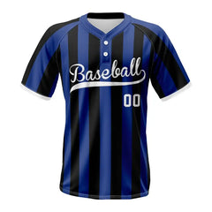 Custom Blue-Black Stripe Two-Button Baseball Jersey