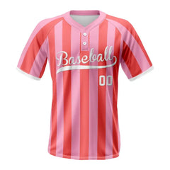 Custom Pink-Rose Stripe Two-Button Baseball Jersey