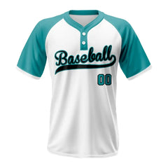 Custom Teal-White Split Two-Button Baseball Jersey